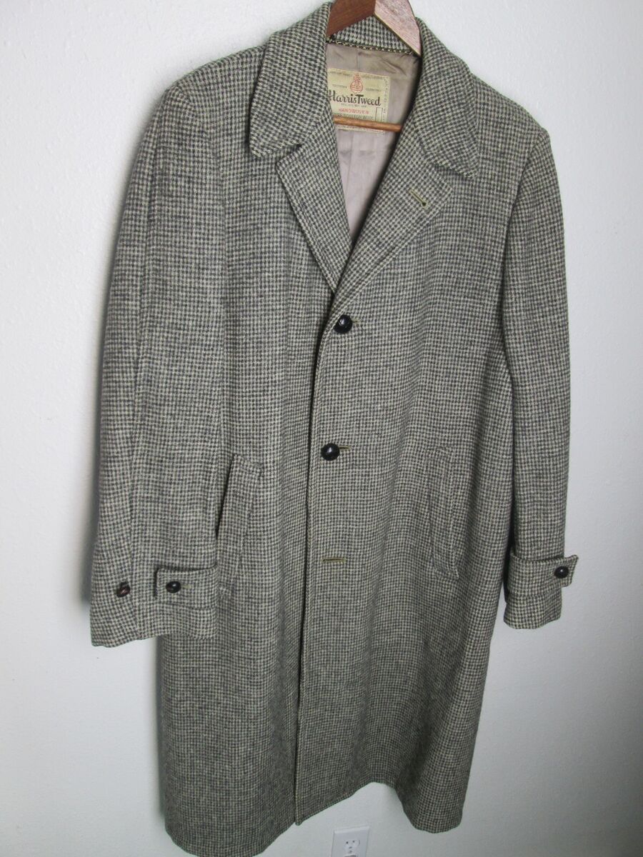 Vintage Macy's Harris Tweed Long Overcoat L Top Coat Wool Vintage Macy's Harris Tweed Long Overcoat L Top Coat Wool