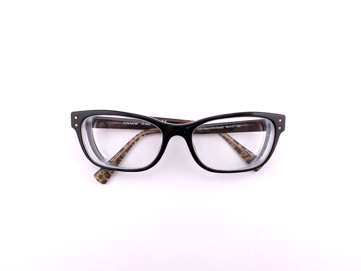 Coach Eyeglasses Frames HC 6082 T 5353 Black/Wild Beast Animal Print 53-17-135 Coach Eyeglasses HC 6082 5353 Black, Female Rectangle Frame  main image 2