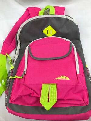 Full Size Backpack Pink Green Gray padded straps mesh pocket 