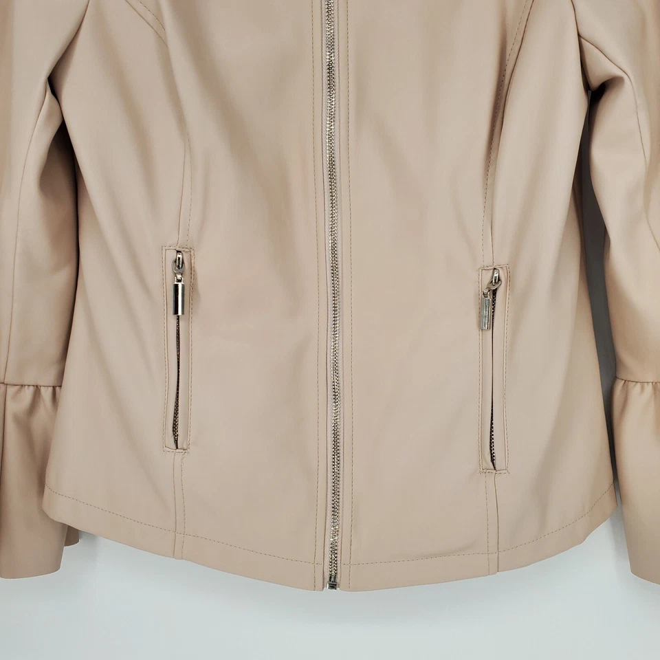 Chaqueta de cuero sintético Alfani para mujer XS rosa manga larga cremallera completa manga acampanada Foto 4 de 4