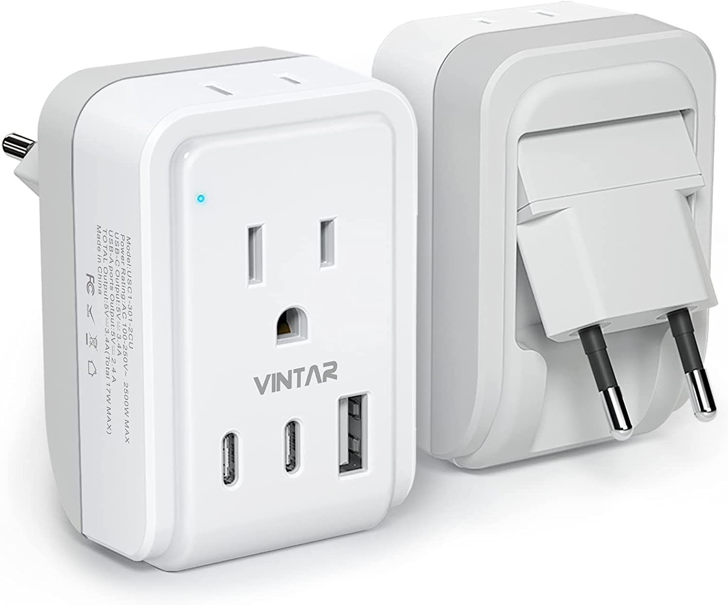 1 Pack European Travel Plug Adapter,  Foldable International Power Plug with 2 A