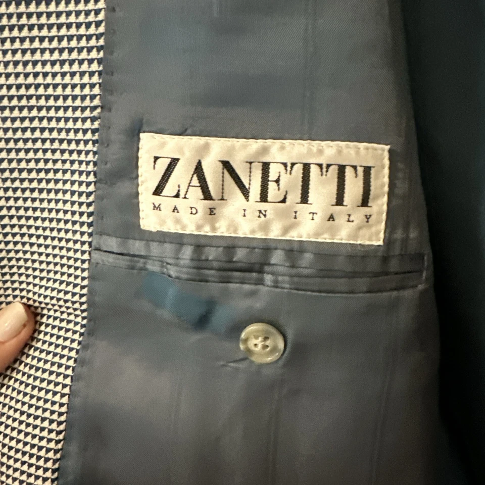 Abrigo deportivo de lana a cuadros azul Zanetti italiano fino para hombre -46L Foto 4 de 4