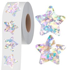 500 PCS Holographic Silvery Star Stickers, Self 1  Holographic Reflex Silver