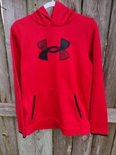 Under Armour Logo Hoodie Red Pullover Sweatshirt YXL Cold Gear