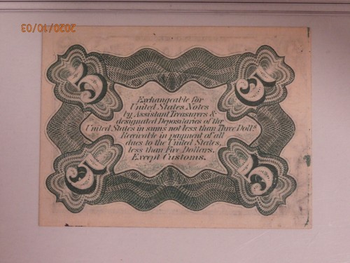 PMG 64 CERTIFIED 5 CENT THIRD ISSUE GREEN BACK LETTER "a" ON FRONT FR 1239 - Picture 4 of 4
