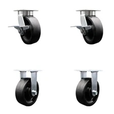 6 Inch Kingpinless Glass Filled Nylon Wheel Caster Set 2 Brakes 2 Rigid SCC