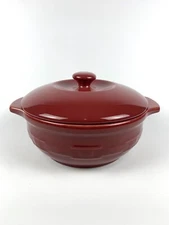 VTG Longaberger Pottery Covered Casserole Dish Cranberry Red 9" Made in USA