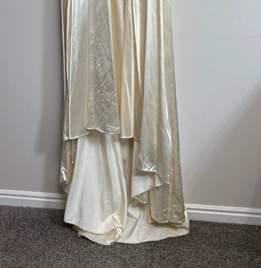 Vintage Wedding Gown Woman S Satin Dress Modest Prairie Handmade High Low READ - Image 2 of 4