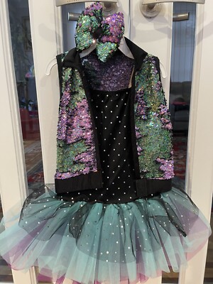 Dance Costume - Tutu Romper Dress, Vest, Bow, Size M Girls Jazz Hip-Hop