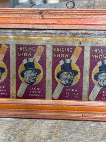 Antique Tin Sign Passing Show Cork Tipped Virginia Cigarette Adv. Board Framed - Picture 4 of 6