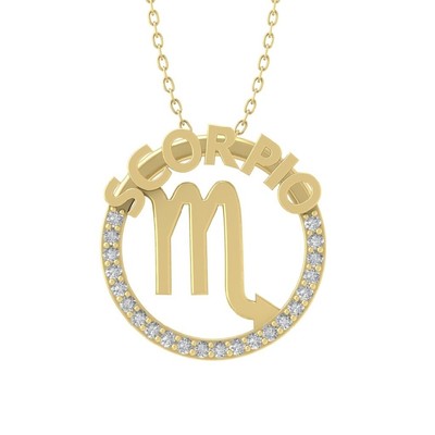 10k Yellow Gold Diamond Scorpio Zodiac Pendant Necklace 18'' Silver Cable Chain