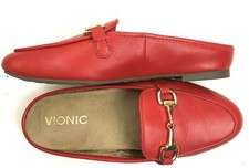 Vionic Womens Wise Salie Red Leather Mules 5M Orthotic Arch Support Comfort Shoe