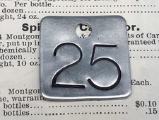 Number 25 Tag Aluminum Metal Cattle Tag Keychain Stamped Token Fob  Check
