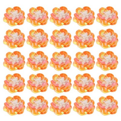50 Pcs Sequin Bead Flowers Patches, 0.8''/2cm Flowers Applique, Orange