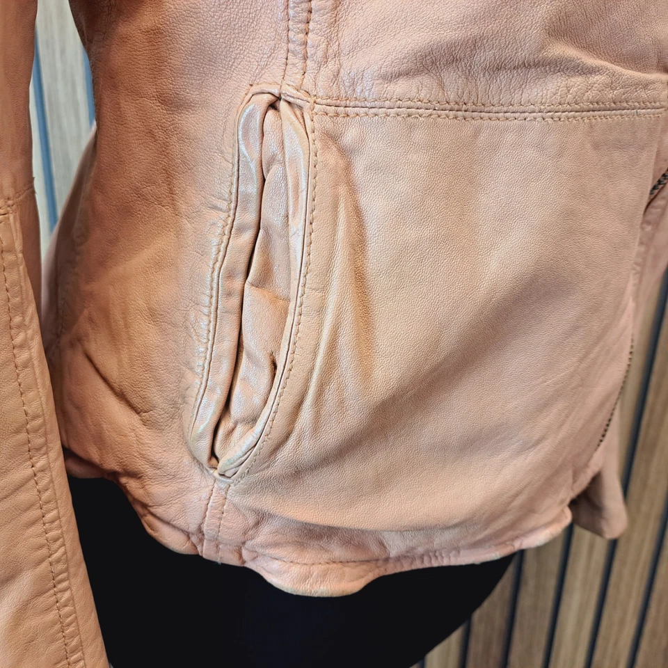 Chaqueta de cuero Muubaa motociclista para mujer Reino Unido 10 beige nude ajustada Foto 4 de 4