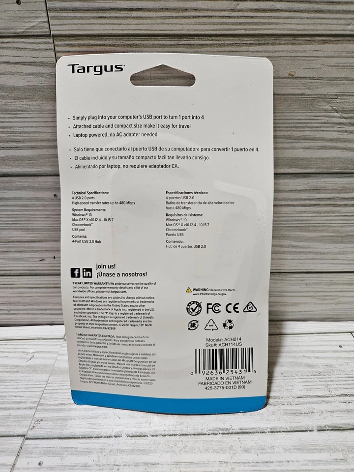 Targus USB 2.0 4-Port USB Hub Compatible with Windows Mac Chromebook - Image 2 of 2