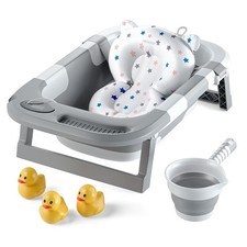 Collapsible Baby Bathtub w/Thermometer  Drain Plug - Infants  Newborns, Portab