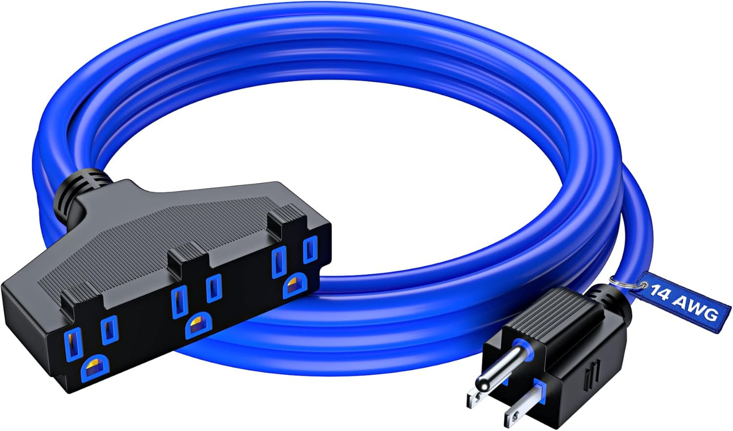 Extension Cord 10 Feet, SJTW Extension Cord with Multiple Outlets, 14 Gauge (Blu