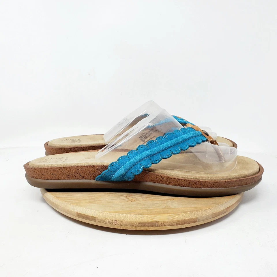 Sandalias Bass Sunjuns Mujer 10 Azul Gamuza Chanclas Tanga Piscina Playa Resort Zapatos Foto 2 de 4