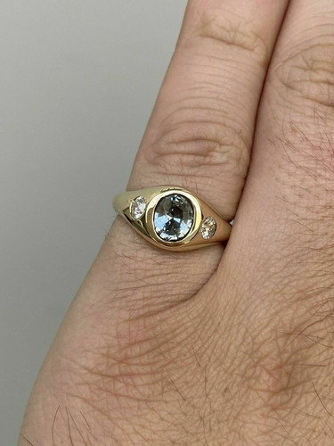 2.00 Ct Lab Created Aquamarine Engagement Gypsy Ring 14K Yellow Gold Plated - Picture 3 of 10