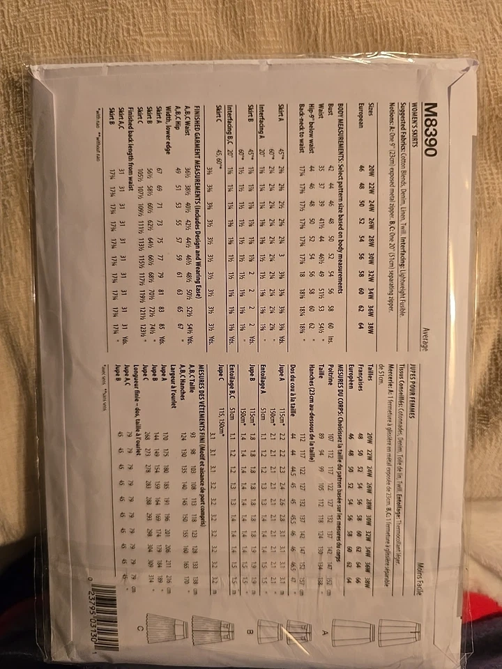 McCall's M8390 High Waist A-Line Skirts w Yoke, Exposed Zip PLUS 20W-28W UNCUT - Image 2 of 2