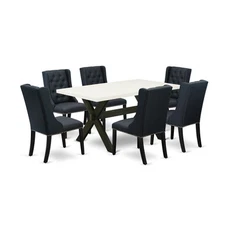 East West Furniture X626FO624-7 7 Pc Dining Set - 6 Black Linen Fabric...