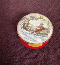 Crummles Enamel Trinket Box, American Christmas Traditions Santa and Reindeer