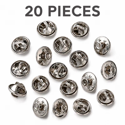 20 Silver Butterfly Clutch Pin Backs With Pins Badge Brooch Lapel Findings - Image 1 of 4