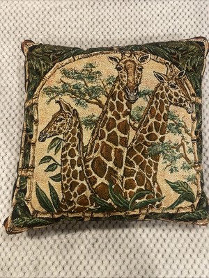 Giraffe Tapestry Style throw pillow Zoo, African, Safari Theme 14 X 14 Black