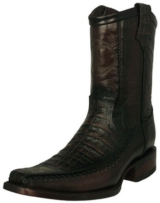 Mens Brown Cowboy Boots Alligator Print Leather Rodeo Ranch Zip Up Fashion Dress