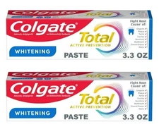 2 Colgate Total Active Prevention Whitening Toothpastes Mint 3.3oz EXP 03/2027