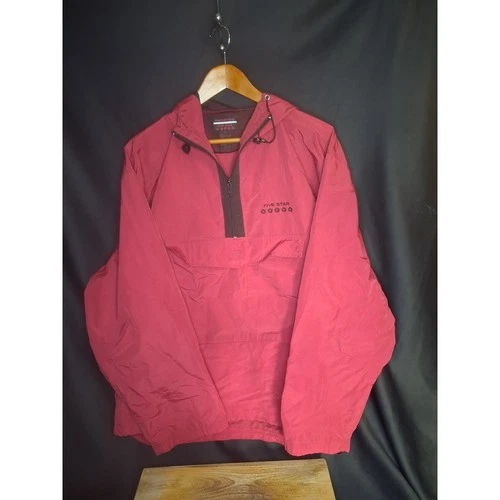Five Star Mens Red Quarter Zip Anorak Windbreaker Jacket Large Hooded Pullover - product listing photo
