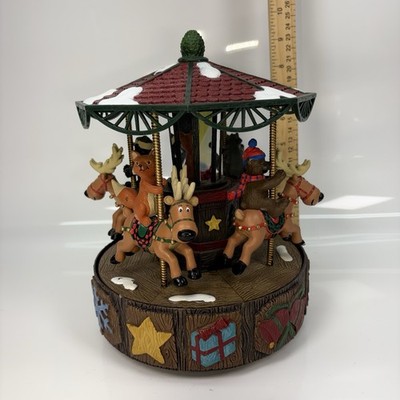 2001 Mr Christmas North Lodge Holiday Go Around Carousel Moving Animal Musical