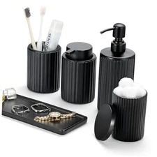  Black Bathroom Accessories Set, 5 Pcs Bathroom Toothbrush Holder Sets with 