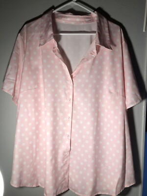 Shien Pink Poka Dot Plus Size 5X Blouse , Relaxed And Comfortable Super Soft