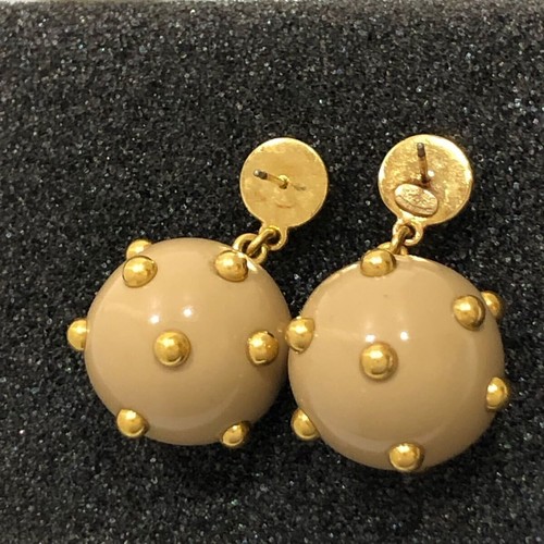 CHANEL Earrings Coco Logo Ball Drop Beige Gold Plate Studs 00A - Picture 5 of 9