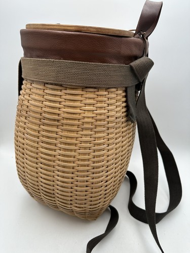 Vntg NANTUCKET HandCrafted Basket Large Picnic Backpack Shoulder Straps Leather - Picture 11 of 22