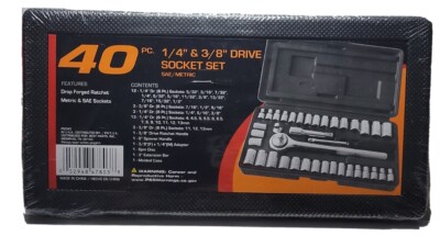 40 PC 1/4'' & 3/8'' Drive Socket Set SAE/Metric Drop Forge Ratchet