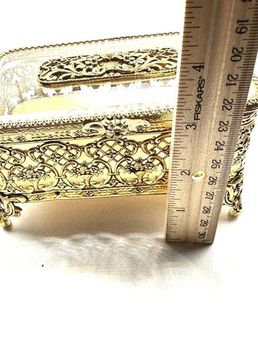 Matson Ormolu verzierte Blume Schmuckkästchen Fase Glas Gold filigran Fuß Schatulle - Bild 13 von 14
