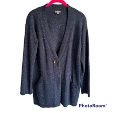J.JILL Navy Blue Speckled Cotton Angora Blend Ladies Minimalist Cardigan, PS