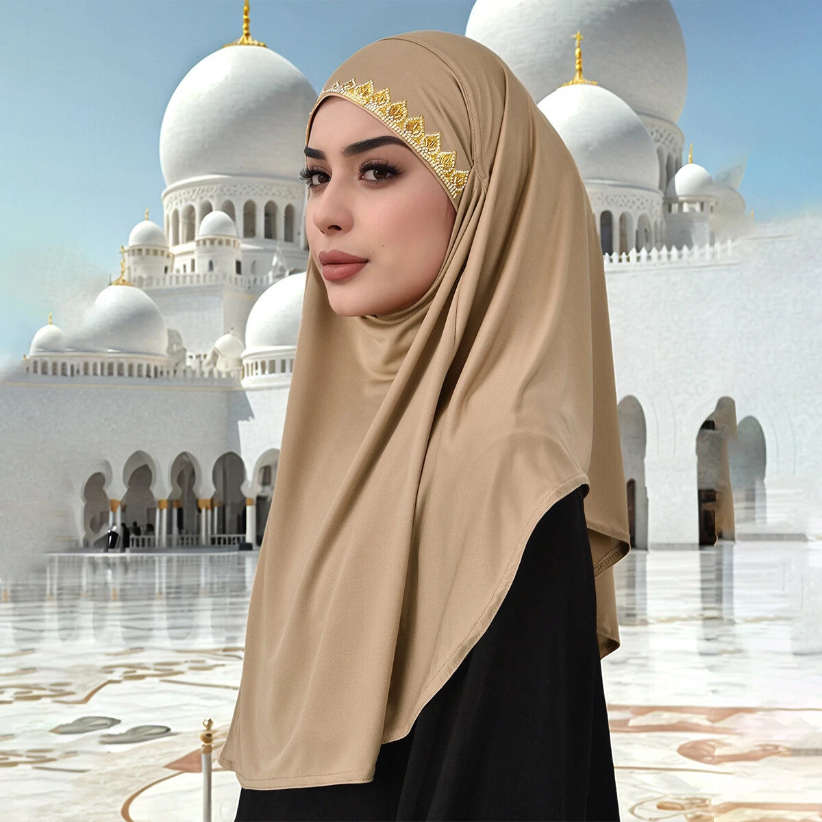 Hijab A Croce In Voile Di Poliestere - Sciarpa Lunga Musulmana Con Pizzo - Turbante Scialle Confortevole - Colori: Rosso, Blu, Bianco, Rosa, Grigio