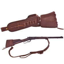 Canvas Leather Gun Butt Cover, Ammo Sling Strap for .45-70.22LR 12GA.357 .30-30
