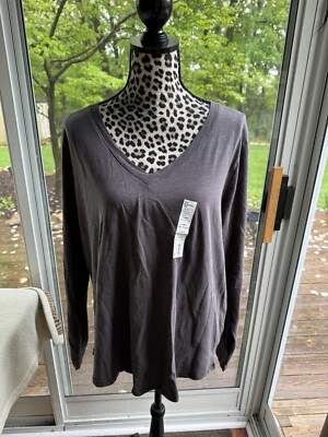 SONOMA The Everyday T-shirt Gray V-neck sz XL 100% Cotton Long Sleeve NEW GR