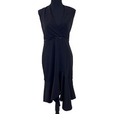 NWT Halston Heritage Black Beaded Halter Dress Midi Length Womens 8 