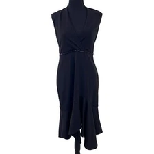 NWT Halston Heritage Black Beaded Halter Dress Midi Length Womens 8 