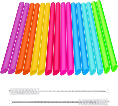 16 Stück Bubble Tea Strohhalme, 10x260mm Jumbo Smoothie Strohhalme, Farbige Stro