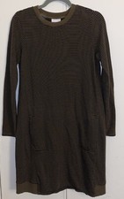 J. Jill Sweater Dress Olive Green Black Stripe Long Sleeve Crew Neck Size Small
