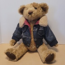Teddy Bear Plush Leather Bomber Flight Jacket Moveable Legs Arms FAO Schwarz