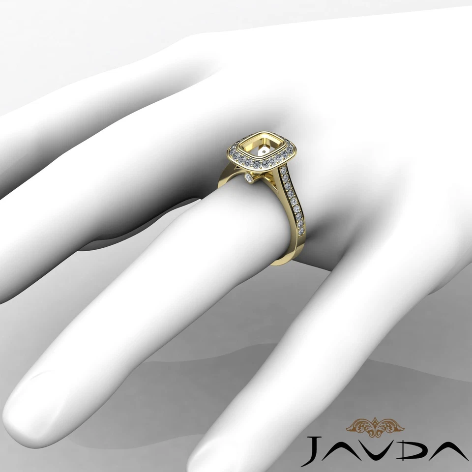 Cushion Semi Mount Diamond Engagement Halo Bezel Set Ring 14k Yellow Gold 0.5Ct - Image 4 of 4