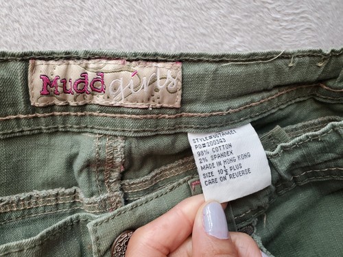 Mudd Capri Pants Girls Size 10.5 Green Embroidery Floral Cotton Adjustable Waist - Picture 6 of 8